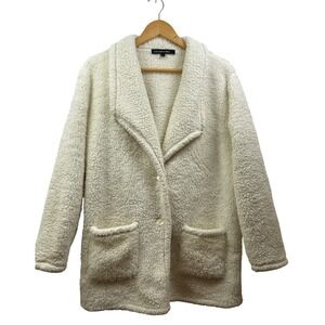 Colleen Lopez Sherpa Jacket Womens M Ivory Cozy Teddy Coat Fleece Pockets Winter